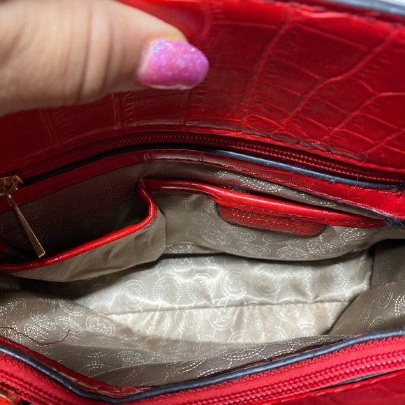 Michael Kors Red Dillon Croc Embossed Leather Medium Satchel Unique Clean Logo - Picture 8 of 10